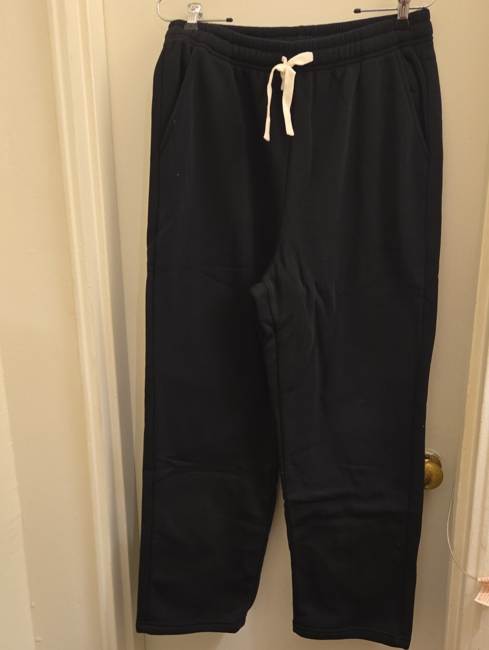 Black Drawstring Sweatpants with Cream Tie NWOT